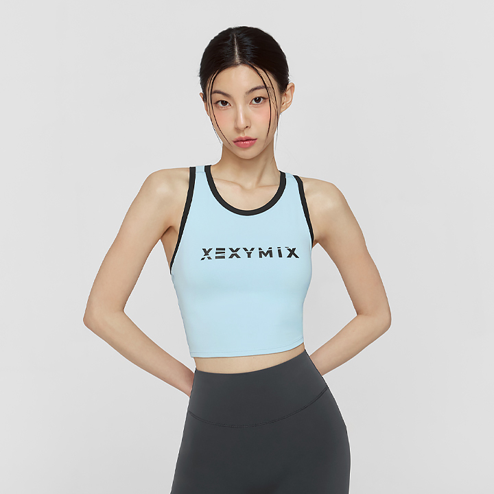 스포티 로고 배색 브라탑 파우더블루 