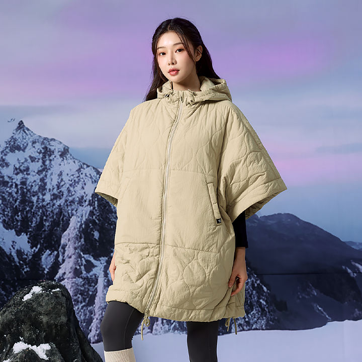 [클리어런스] 네이처 퀼팅 풀집 후디 판초 타프베이지